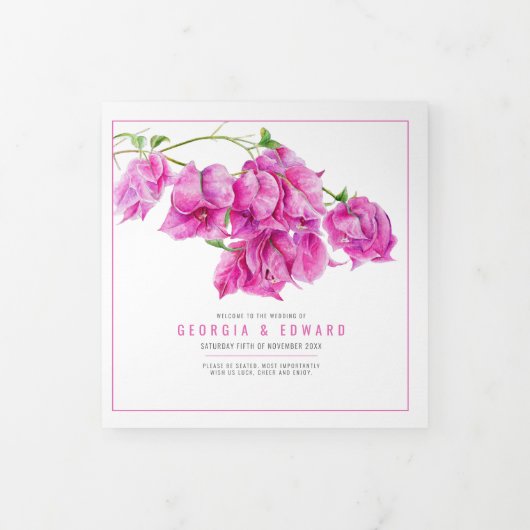 ブーガンビレアピンクの花の水結婚彩のトリ- 三つ折りプログラム (カバー)