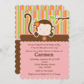 ブーガールモンキーベビーシャワー招待状 招待状 (正面/裏面)