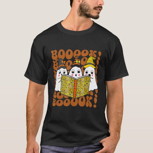 ブークキュート幽霊ブー読ズ本ハロウィンリブ Tシャツ (正面)