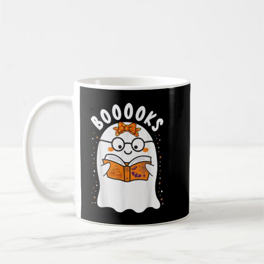 ブークス!可愛い幽霊読図書本ハロウィー コーヒーマグカップ (左)