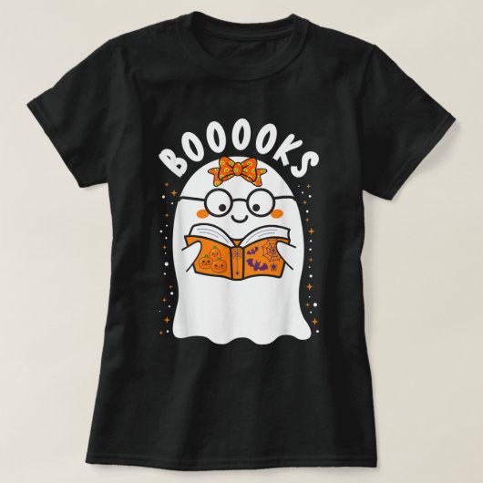 ブークス！可愛い幽霊読図書本ハロウィー Tシャツ (デザイン正面)