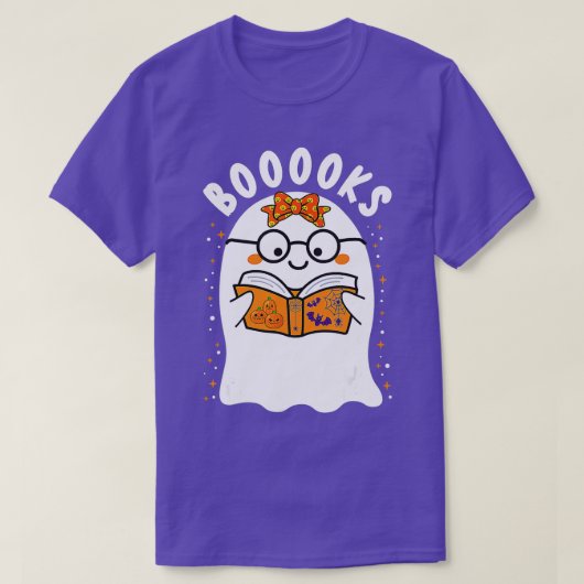 ブークス！可愛い幽霊読図書本ハロウィー Tシャツ (デザイン正面)