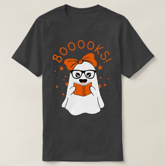 ブークス!可愛い幽霊読図書本ハロウィー Tシャツ (デザイン正面)
