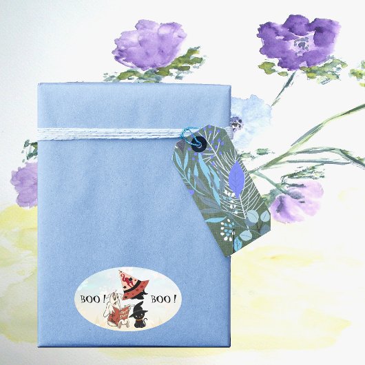 ブークルーブラックキャットウィッチハット幽霊ストーリーブックキュート 楕円形シール