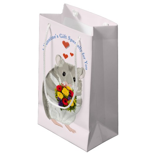 ブーケが編集可能なグレーハムスターValentine's スモールペーパーバッグ (正面アングル)