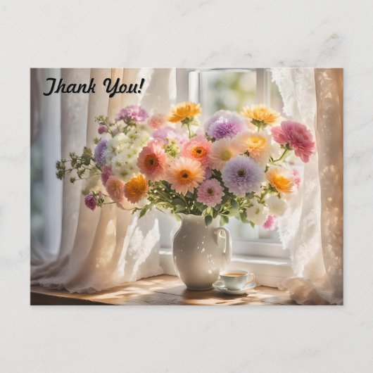 ブーケとティーカップの朝 ポストカード (正面)