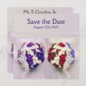 ブーケのレズビアン結婚式の招待状 セーブザデート (正面/裏面)