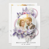 ブーケの中の結婚式の写真をパーソナライズ サンキューカード (正面/裏面)