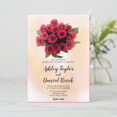 ブーケの水色赤面赤いバラのフローラ 招待状 (スタンド正面)