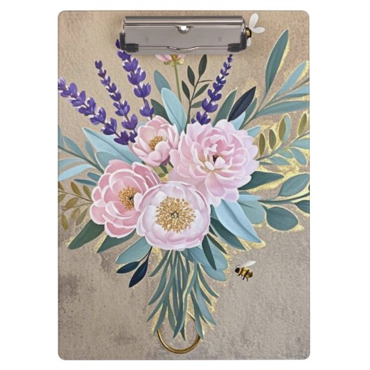 ブーケの芍薬 ラベンダー 花 ラスティック クリップボード (正面)