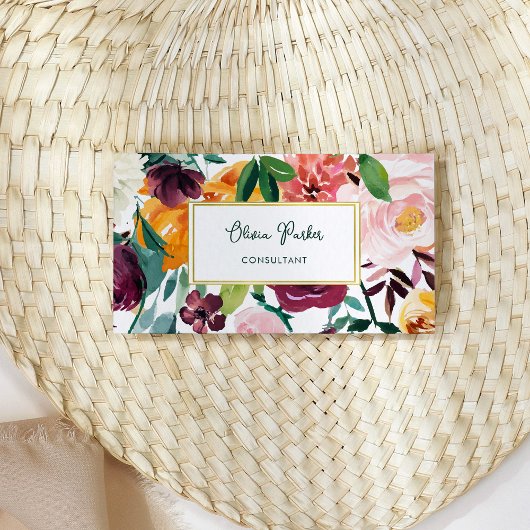 ブーケはっきりしたー | 花カラフルと金ゴールド 名刺