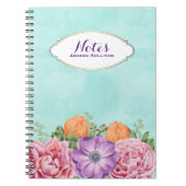 ブーケウォーターカラーフラワーズピンクパープルカスタム ノートブック (正面)