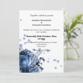 ブーケエレガントフローラブルーエンボス結婚ズ 招待状 (スタンド正面)