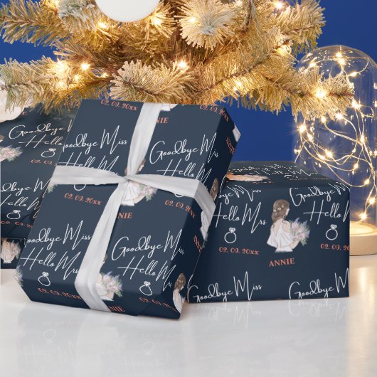 ブーケエレガントブルーの花嫁ブライダルシャワー ラッピングペーパー (クリスマス)