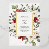 ブーケエレガントー |クリスマス結婚休暇の金ゴールド 箔招待状 (正面)