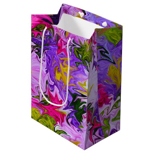 ブーケオブカラーズフローラ抽象芸術アートデザイン ミディアムペーパーバッグ (正面アングル)