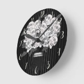 ブーケオブスカルバラ白黒 ラウンド壁時計 (傾斜)