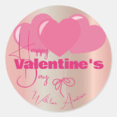 ブーケオブスリーピンクハートハッピーバレンタインデー ラウンドシール (正面)
