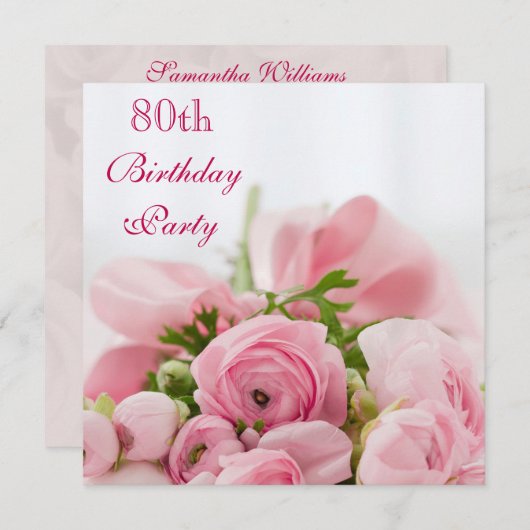 ブーケオブピンクローズ80誕生日 招待状 (正面/裏面)