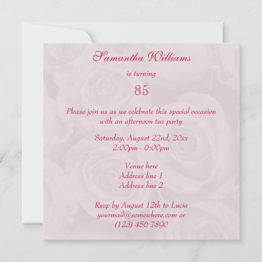 ブーケオブピンクローズ85誕生日 招待状 (裏面)