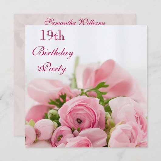 ブーケオブピンクローゼス19誕生日 招待状 (正面/裏面)