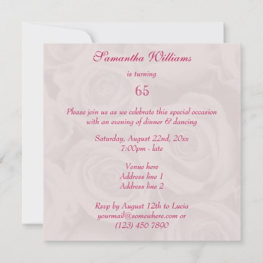 ブーケオブピンクローゼス65誕生日 招待状 (裏面)