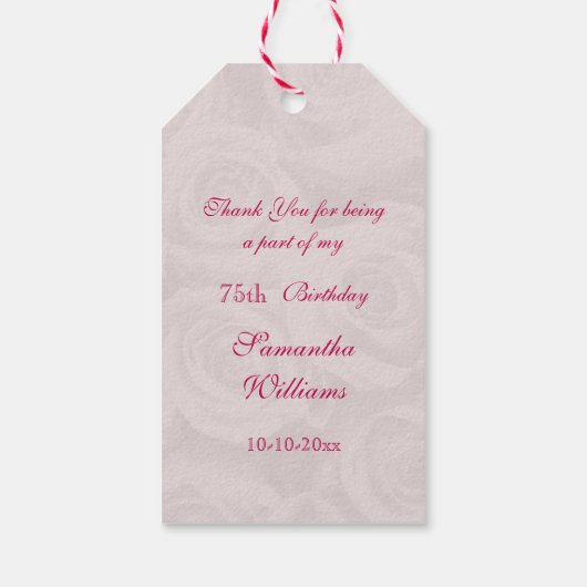 ブーケオブピンクローゼス75誕生日 ギフトタグ (裏面)