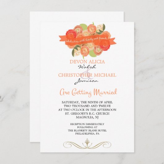 ブーケオブラヌンクルス結婚式招待状 招待状 (正面/裏面)