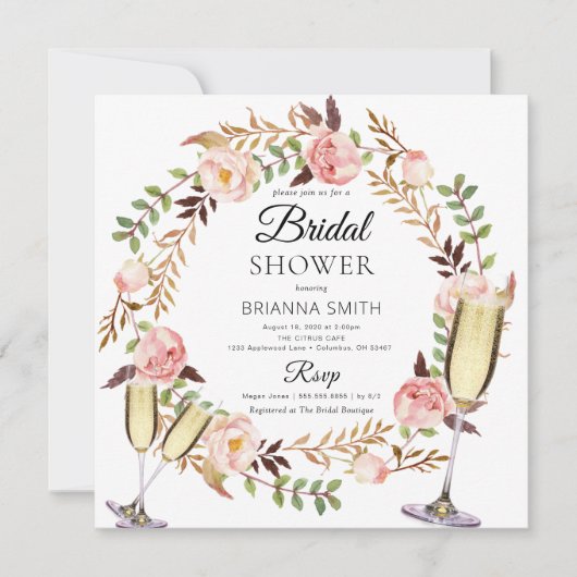 ブーケクラウンフローリークラシーブライダルシャワー 招待状 (正面)