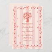 ブーケスカロップピンクストライプ色トロピカル 招待状 (正面/裏面)