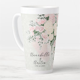 ブーケタルのピンクのバラと藤の花 カフェラテマグ