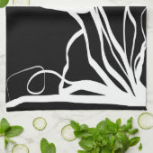 ブーケノワール:抽象芸術ブラック&ホワイト キッチンタオル (折り畳み)