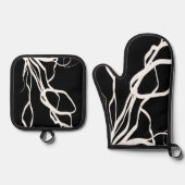 ブーケノワール：抽象芸術ブラック&ホワイト 鍋つかみ&鍋敷きセット (正面)