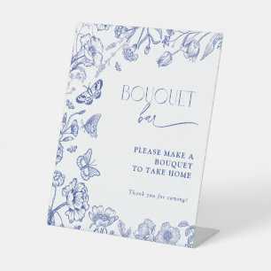 ブーケバー何かブルーフローラブライダルシャワー 台座サイン