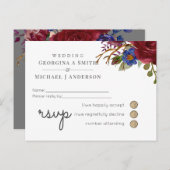 ブーケブルガンディブルーピンクウェディングスプ インビテーションポストカード (正面/裏面)