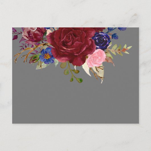 ブーケブルガンディブルーピンクウェディングスプ インビテーションポストカード (裏面)