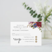 ブーケブルガンディブルーピンクウェディングスプ インビテーションポストカード (スタンド正面)