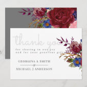 ブーケブルゴーニュフローラネイビーブルーPInkカップル サンキューカード (正面/裏面)