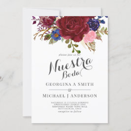 ブーケブルゴーニュフローラネイビーブルーPInkカップル 招待状