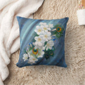 ブーケホワイトフラワーエメラルドグリーンシルク クッション (ブランケット)