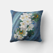 ブーケホワイトフラワーエメラルドグリーンシルク クッション (裏面)