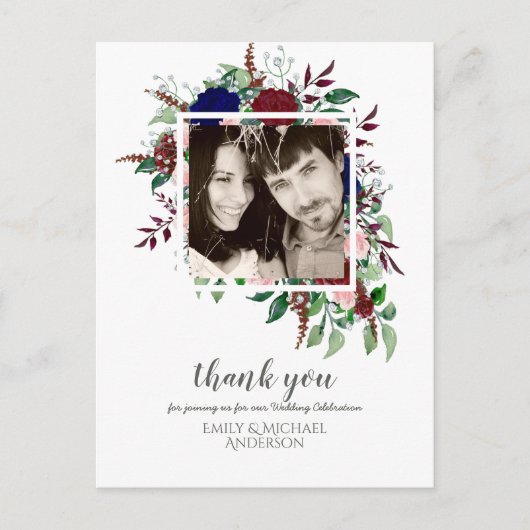 ブーケマルサラブルーピンクの花ありがとう ポストカード (正面)