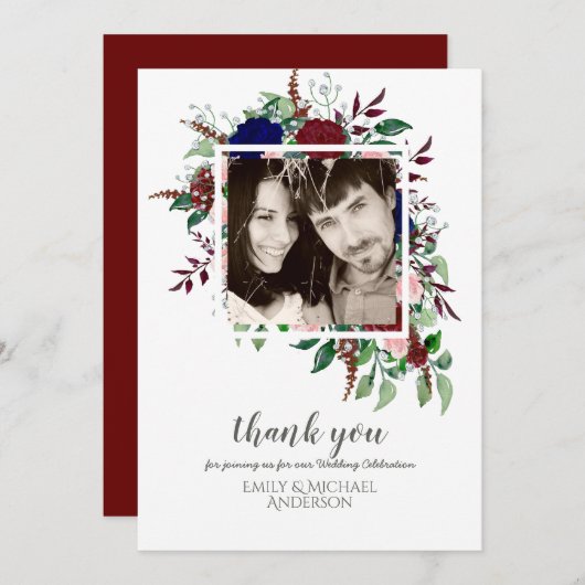 ブーケマルサラブルーピンクの花ありがとう 招待状 (正面/裏面)