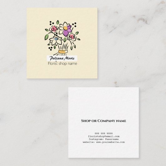 ブーケモダンエレガントフローラ花屋 スクエア名刺 (正面/裏面)