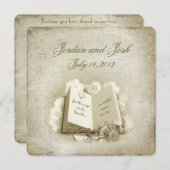 ブーケ付きのヴィンテージのウェディングブック 招待状 (正面/裏面)