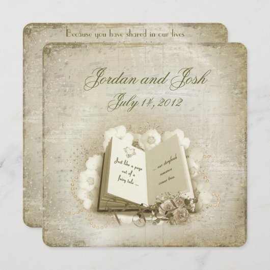 ブーケ付きのヴィンテージのウェディングブック 招待状 (正面/裏面)