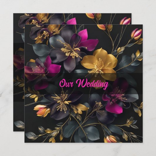 ブーケ絵を描結婚式招待状 招待状 (正面/裏面)