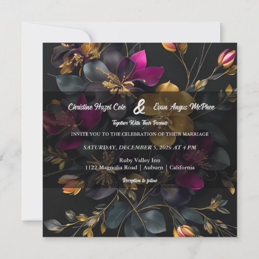 ブーケ絵を描結婚式招待状 招待状 (裏面)