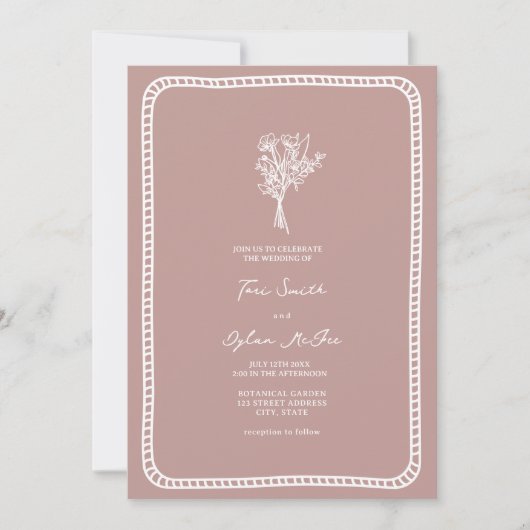 ブーケ縁ど赤面ピ結婚ンク 招待状 (正面)