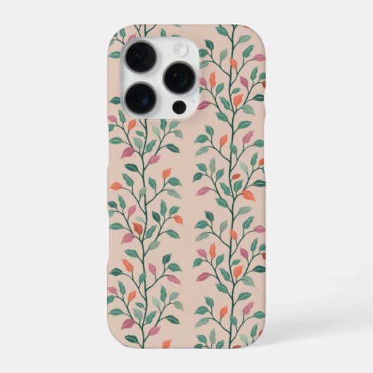 ブーケ風の上品な葉のストライプ柄とサーモンピンク iPhoneケース (裏面)